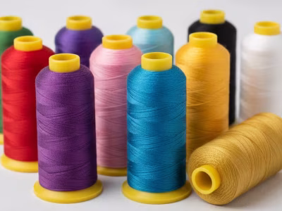 Assortimento di rocchetti di filato colorato per ricamo industriale su capi personalizzati